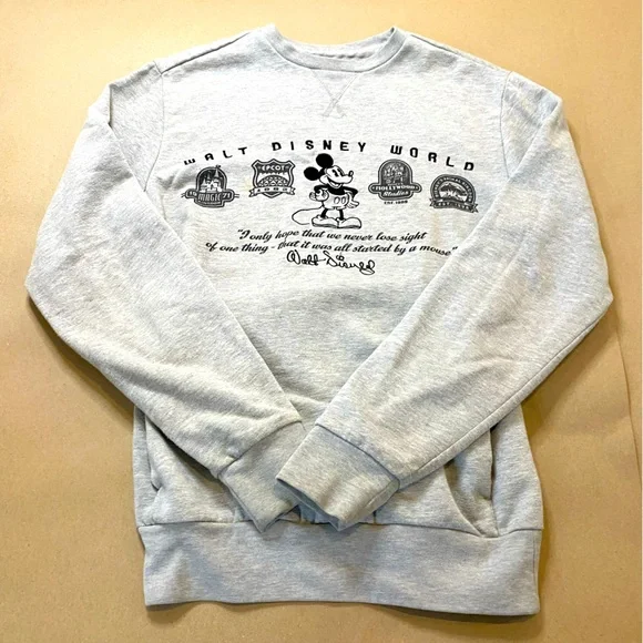 Disney Parks Adults Size Small Grey Sweatshirt Pockets Walt Disney World Mickey - Picture 1 of 13